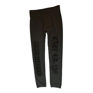 Fashion Nova Black Seamless Distressed Cutout Leggings Size L/XL (1155)